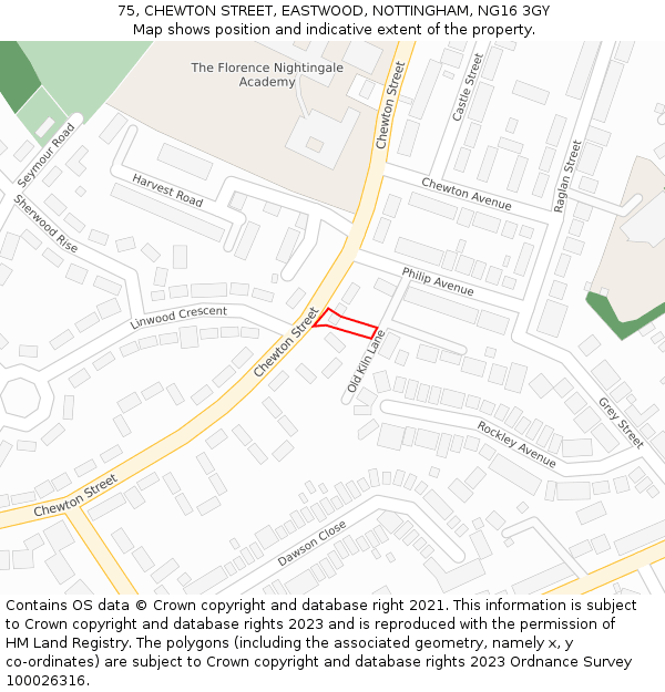 75, CHEWTON STREET, EASTWOOD, NOTTINGHAM, NG16 3GY: Location map and indicative extent of plot