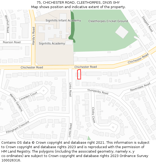 75, CHICHESTER ROAD, CLEETHORPES, DN35 0HY: Location map and indicative extent of plot