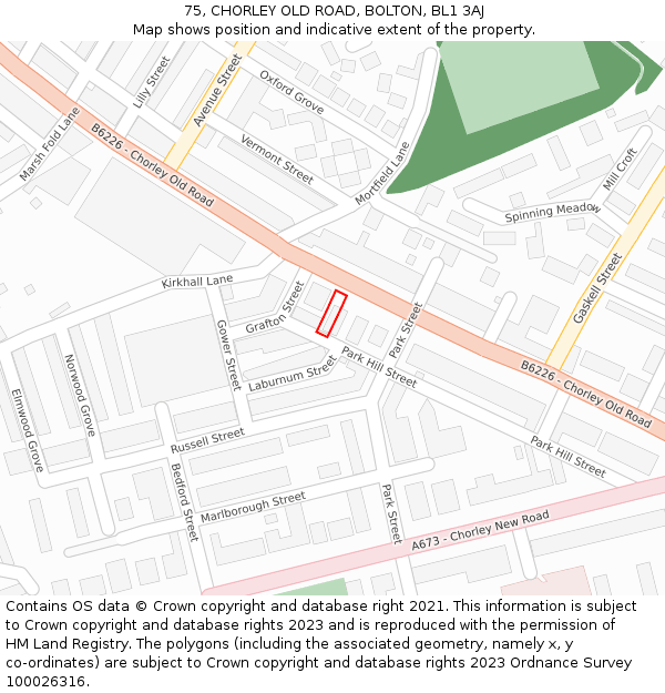 75, CHORLEY OLD ROAD, BOLTON, BL1 3AJ: Location map and indicative extent of plot
