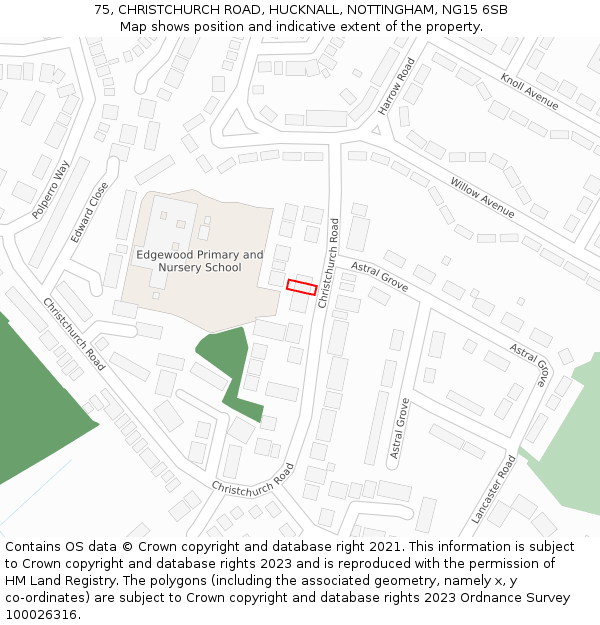 75, CHRISTCHURCH ROAD, HUCKNALL, NOTTINGHAM, NG15 6SB: Location map and indicative extent of plot