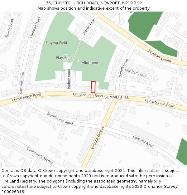 75, CHRISTCHURCH ROAD, NEWPORT, NP19 7SP: Location map and indicative extent of plot