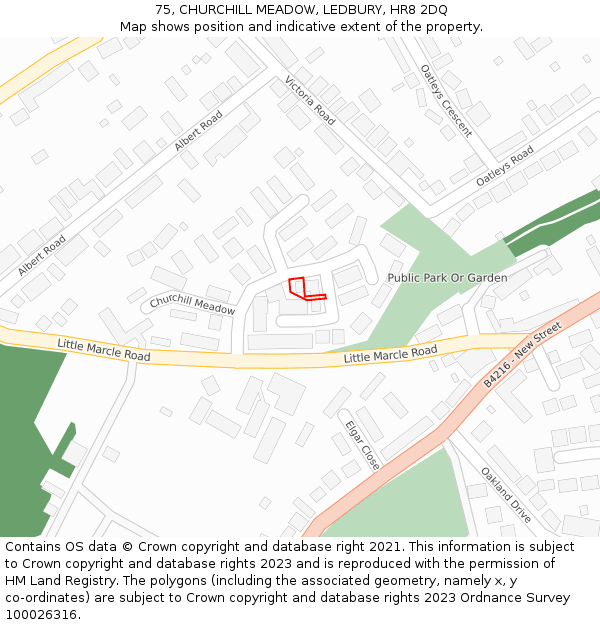 75, CHURCHILL MEADOW, LEDBURY, HR8 2DQ: Location map and indicative extent of plot