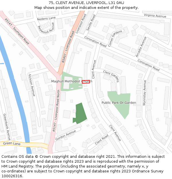 75, CLENT AVENUE, LIVERPOOL, L31 0AU: Location map and indicative extent of plot