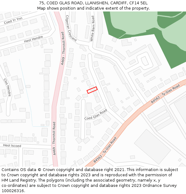 75, COED GLAS ROAD, LLANISHEN, CARDIFF, CF14 5EL: Location map and indicative extent of plot