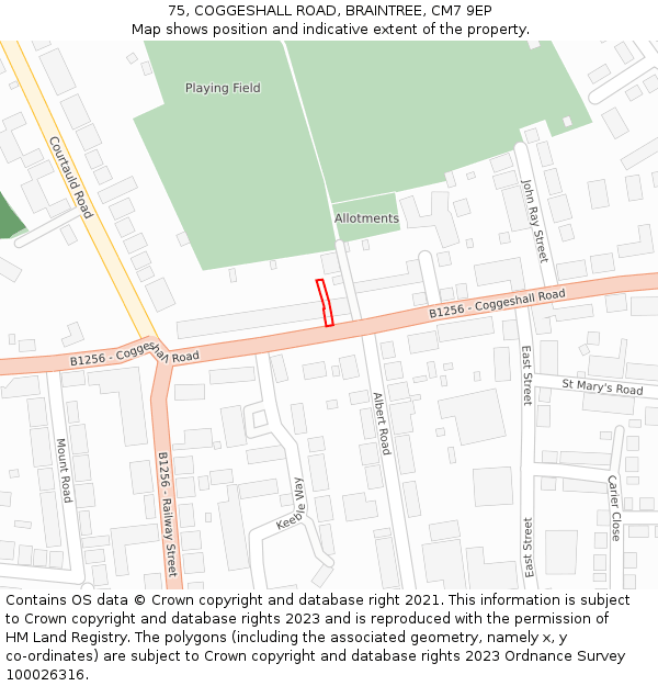 75, COGGESHALL ROAD, BRAINTREE, CM7 9EP: Location map and indicative extent of plot