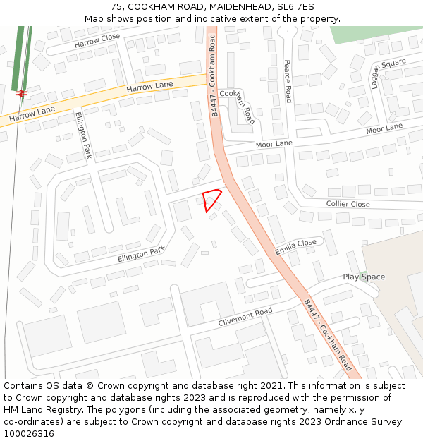 75, COOKHAM ROAD, MAIDENHEAD, SL6 7ES: Location map and indicative extent of plot