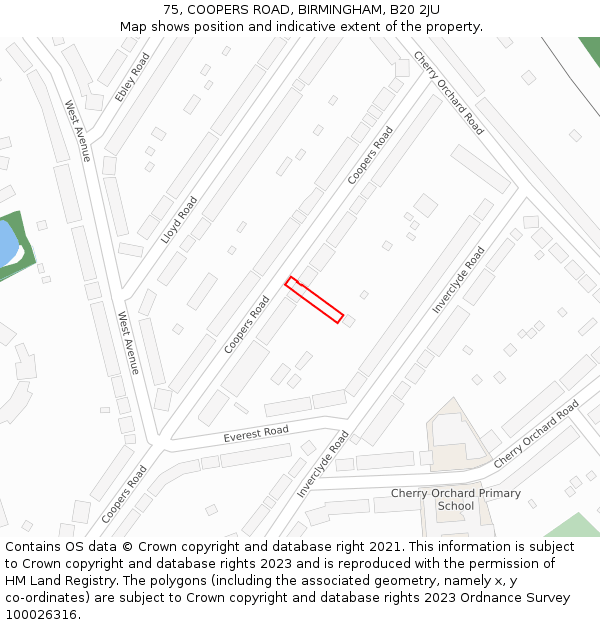 75, COOPERS ROAD, BIRMINGHAM, B20 2JU: Location map and indicative extent of plot