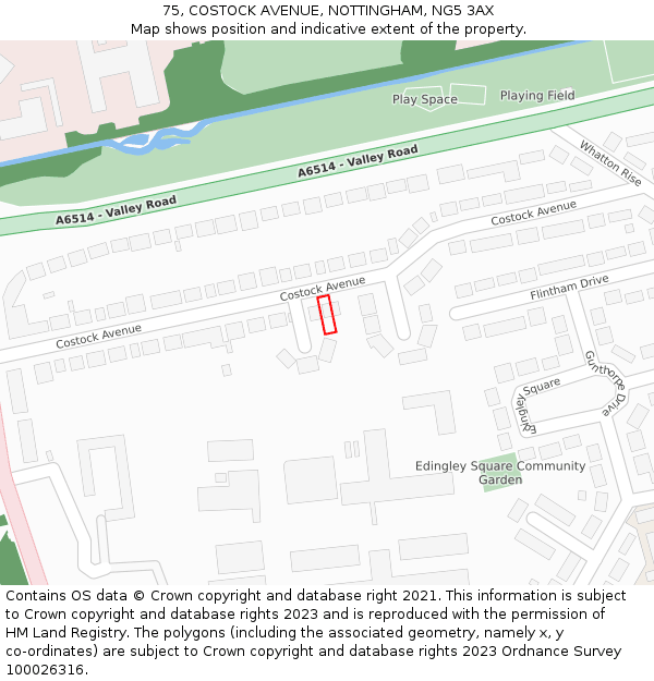 75, COSTOCK AVENUE, NOTTINGHAM, NG5 3AX: Location map and indicative extent of plot