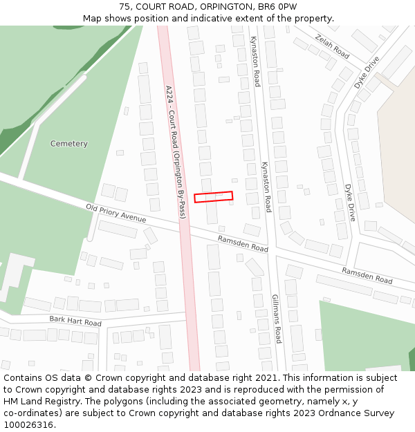 75, COURT ROAD, ORPINGTON, BR6 0PW: Location map and indicative extent of plot