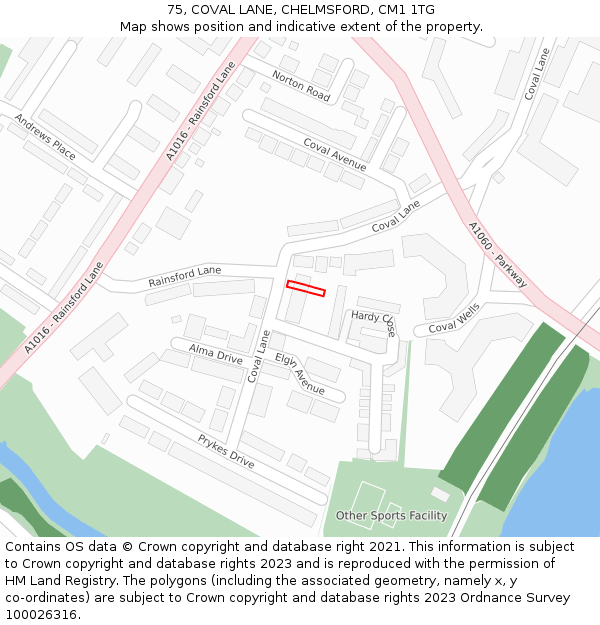 75, COVAL LANE, CHELMSFORD, CM1 1TG: Location map and indicative extent of plot