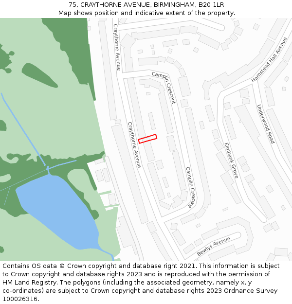 75, CRAYTHORNE AVENUE, BIRMINGHAM, B20 1LR: Location map and indicative extent of plot