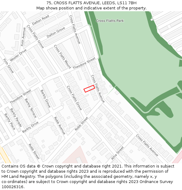 75, CROSS FLATTS AVENUE, LEEDS, LS11 7BH: Location map and indicative extent of plot
