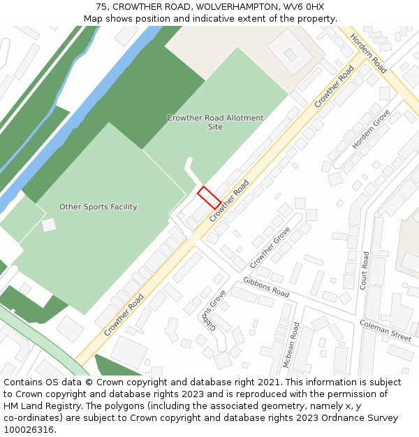 75, CROWTHER ROAD, WOLVERHAMPTON, WV6 0HX: Location map and indicative extent of plot