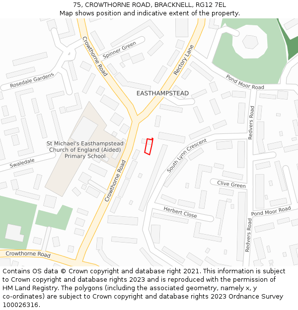 75, CROWTHORNE ROAD, BRACKNELL, RG12 7EL: Location map and indicative extent of plot