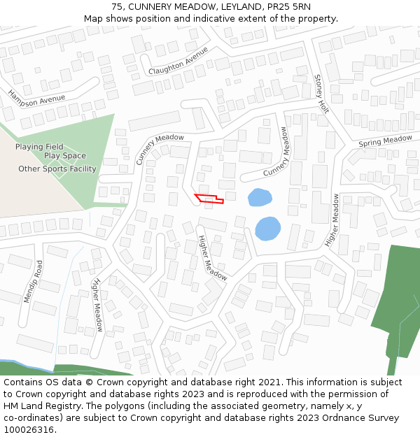 75, CUNNERY MEADOW, LEYLAND, PR25 5RN: Location map and indicative extent of plot