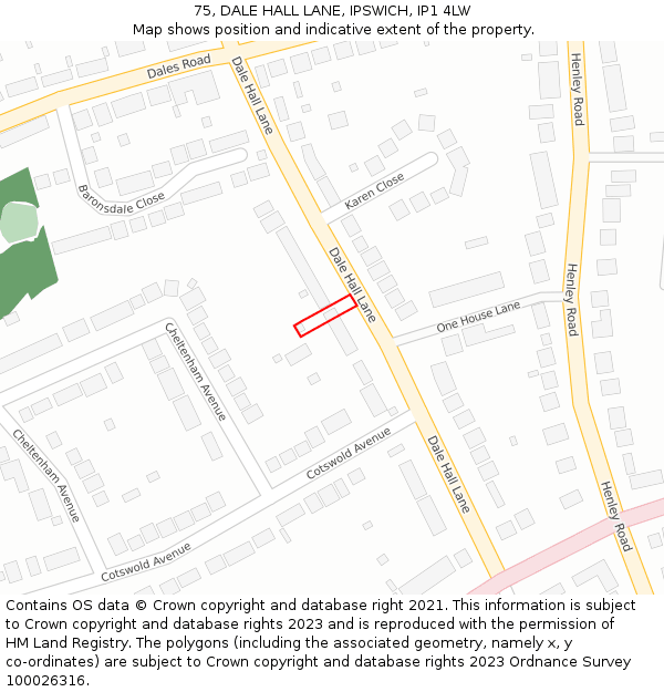 75, DALE HALL LANE, IPSWICH, IP1 4LW: Location map and indicative extent of plot