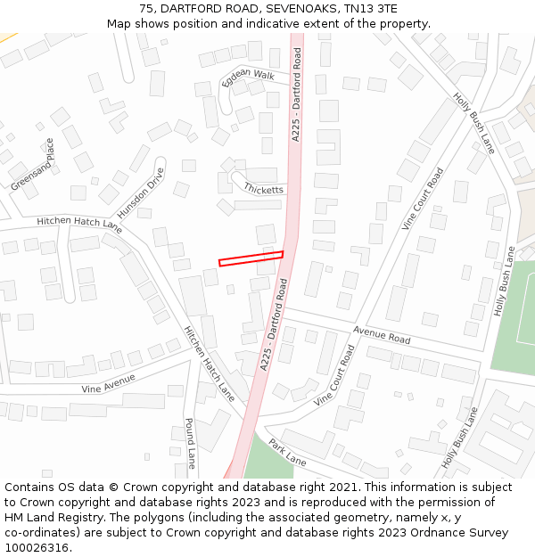 75, DARTFORD ROAD, SEVENOAKS, TN13 3TE: Location map and indicative extent of plot