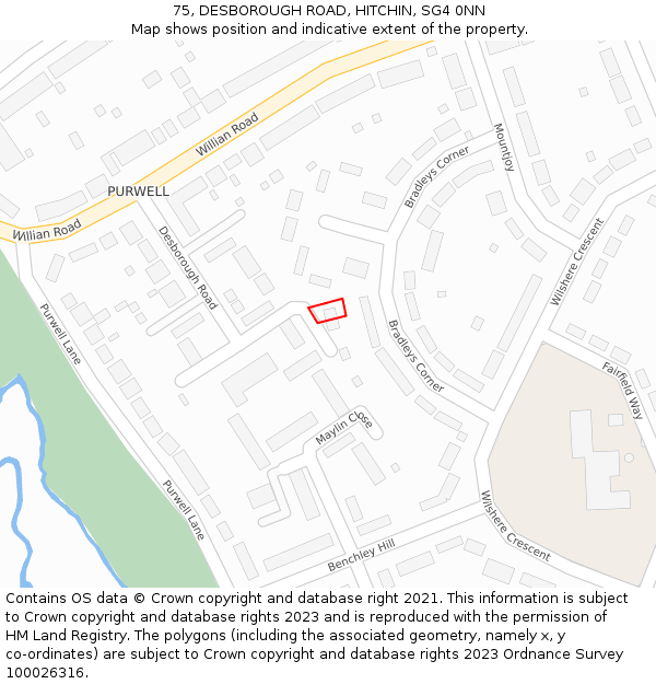 75, DESBOROUGH ROAD, HITCHIN, SG4 0NN: Location map and indicative extent of plot