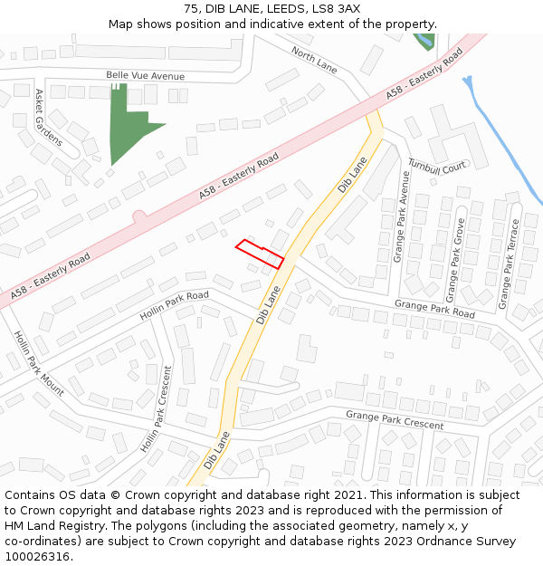75, DIB LANE, LEEDS, LS8 3AX: Location map and indicative extent of plot