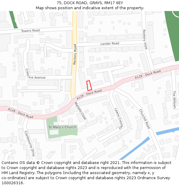 75, DOCK ROAD, GRAYS, RM17 6EY: Location map and indicative extent of plot