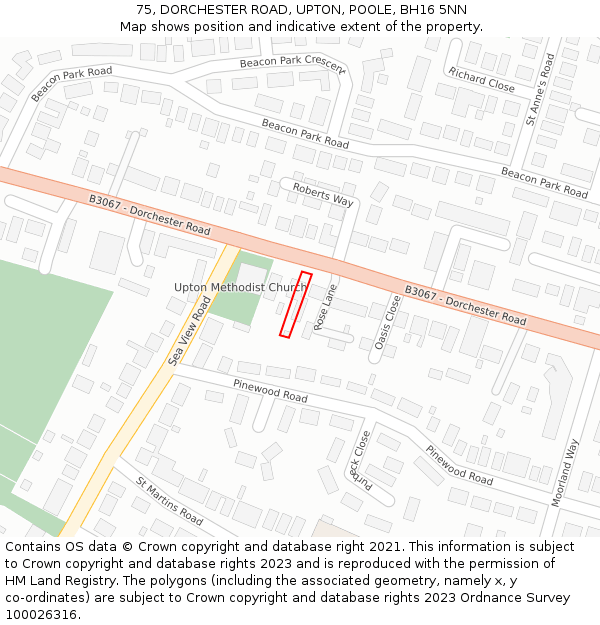 75, DORCHESTER ROAD, UPTON, POOLE, BH16 5NN: Location map and indicative extent of plot