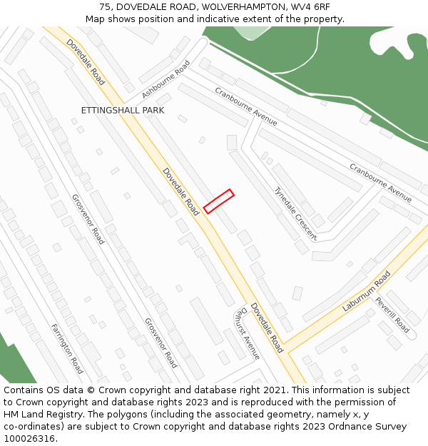 75, DOVEDALE ROAD, WOLVERHAMPTON, WV4 6RF: Location map and indicative extent of plot