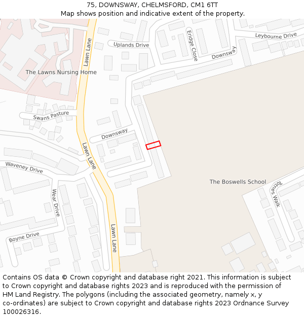 75, DOWNSWAY, CHELMSFORD, CM1 6TT: Location map and indicative extent of plot