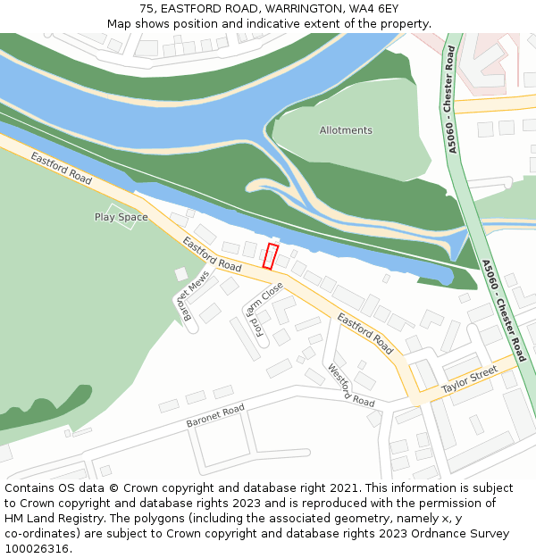 75, EASTFORD ROAD, WARRINGTON, WA4 6EY: Location map and indicative extent of plot