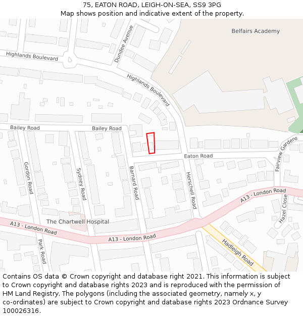 75, EATON ROAD, LEIGH-ON-SEA, SS9 3PG: Location map and indicative extent of plot