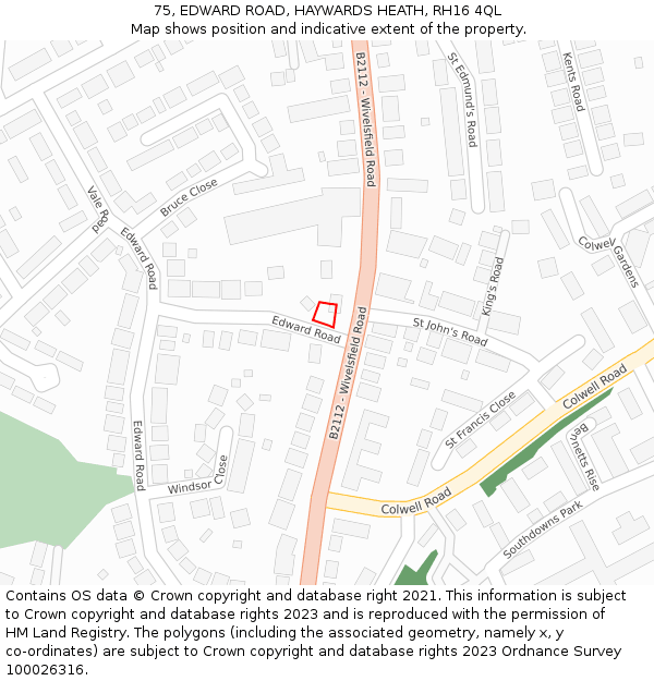 75, EDWARD ROAD, HAYWARDS HEATH, RH16 4QL: Location map and indicative extent of plot