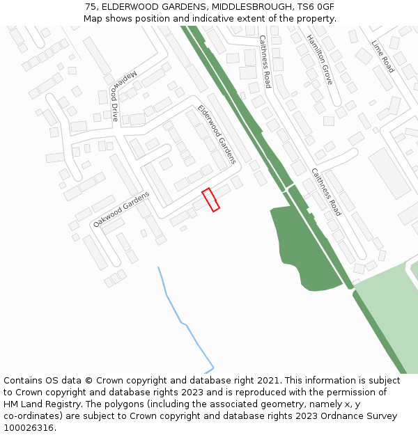 75, ELDERWOOD GARDENS, MIDDLESBROUGH, TS6 0GF: Location map and indicative extent of plot