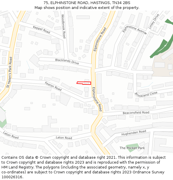 75, ELPHINSTONE ROAD, HASTINGS, TN34 2BS: Location map and indicative extent of plot