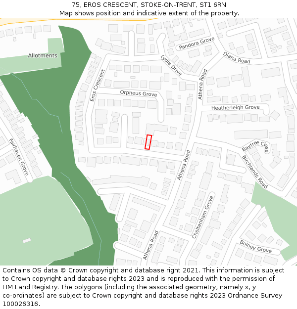 75, EROS CRESCENT, STOKE-ON-TRENT, ST1 6RN: Location map and indicative extent of plot