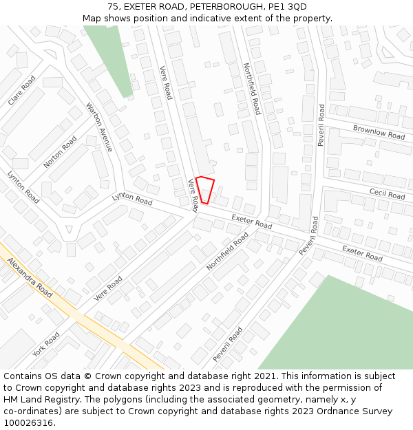 75, EXETER ROAD, PETERBOROUGH, PE1 3QD: Location map and indicative extent of plot