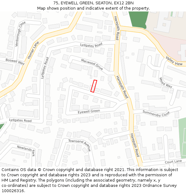 75, EYEWELL GREEN, SEATON, EX12 2BN: Location map and indicative extent of plot