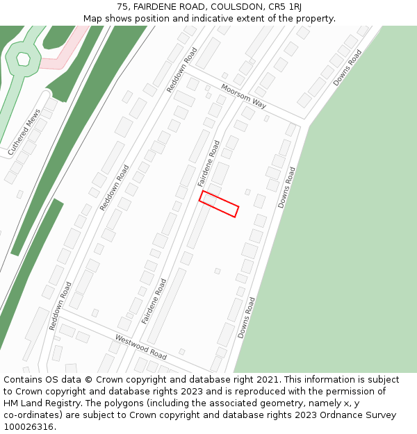 75, FAIRDENE ROAD, COULSDON, CR5 1RJ: Location map and indicative extent of plot