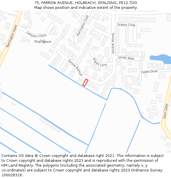 75, FARROW AVENUE, HOLBEACH, SPALDING, PE12 7DG: Location map and indicative extent of plot