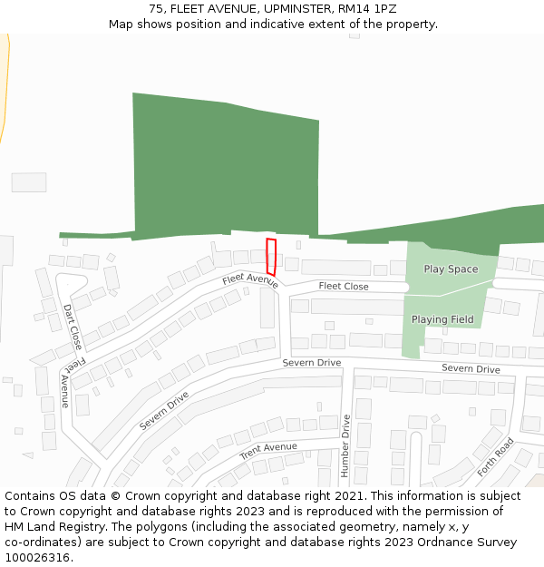 75, FLEET AVENUE, UPMINSTER, RM14 1PZ: Location map and indicative extent of plot