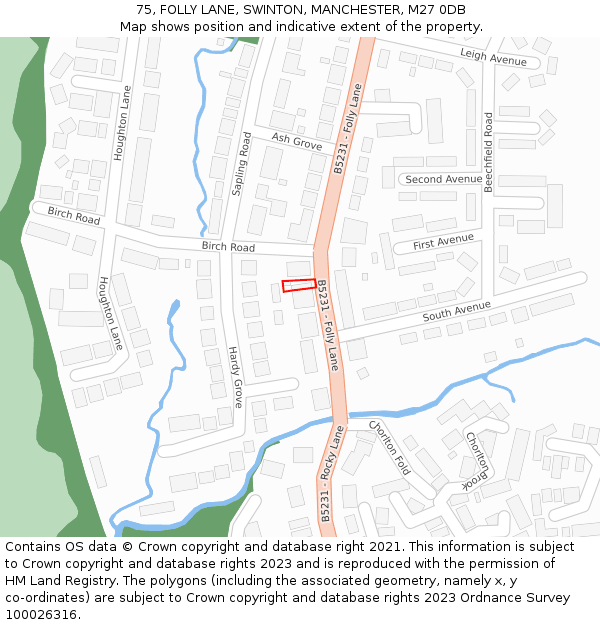75, FOLLY LANE, SWINTON, MANCHESTER, M27 0DB: Location map and indicative extent of plot