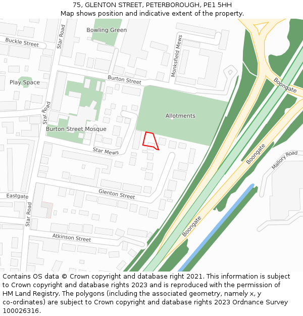 75, GLENTON STREET, PETERBOROUGH, PE1 5HH: Location map and indicative extent of plot