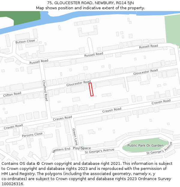 75, GLOUCESTER ROAD, NEWBURY, RG14 5JN: Location map and indicative extent of plot