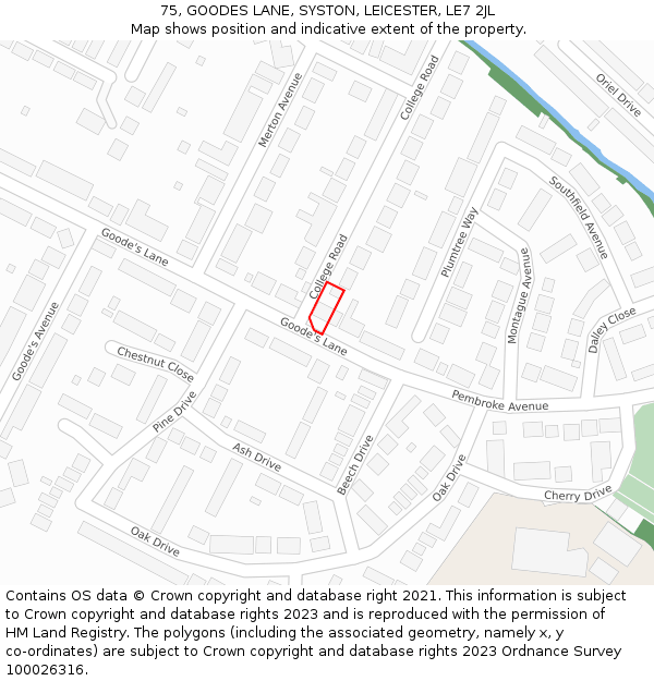 75, GOODES LANE, SYSTON, LEICESTER, LE7 2JL: Location map and indicative extent of plot