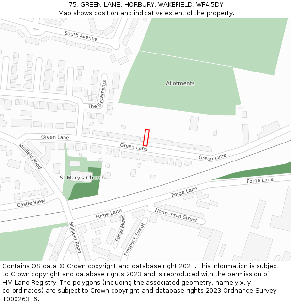 75, GREEN LANE, HORBURY, WAKEFIELD, WF4 5DY: Location map and indicative extent of plot