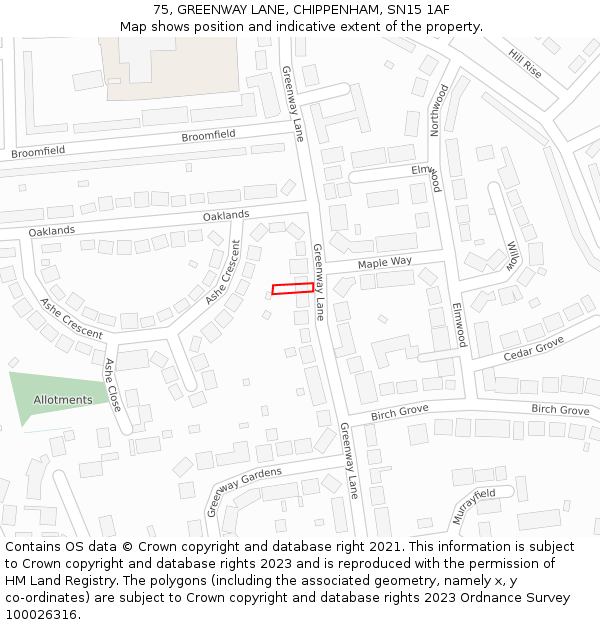 75, GREENWAY LANE, CHIPPENHAM, SN15 1AF: Location map and indicative extent of plot