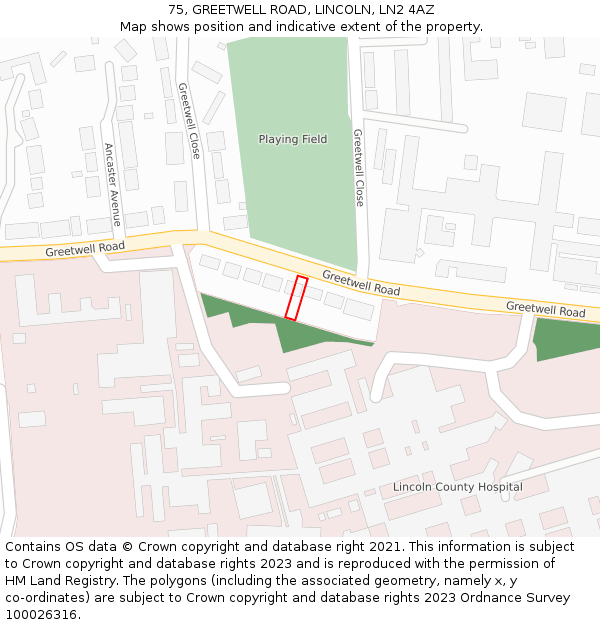 75, GREETWELL ROAD, LINCOLN, LN2 4AZ: Location map and indicative extent of plot