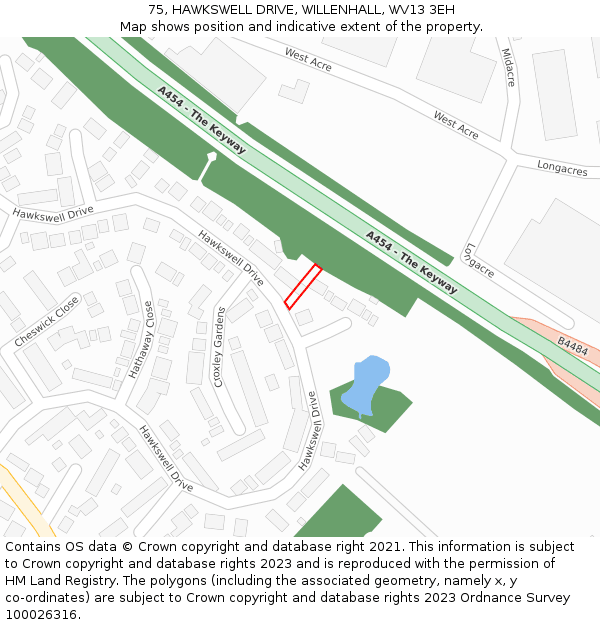 75, HAWKSWELL DRIVE, WILLENHALL, WV13 3EH: Location map and indicative extent of plot