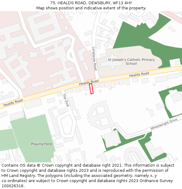 75, HEALDS ROAD, DEWSBURY, WF13 4HY: Location map and indicative extent of plot