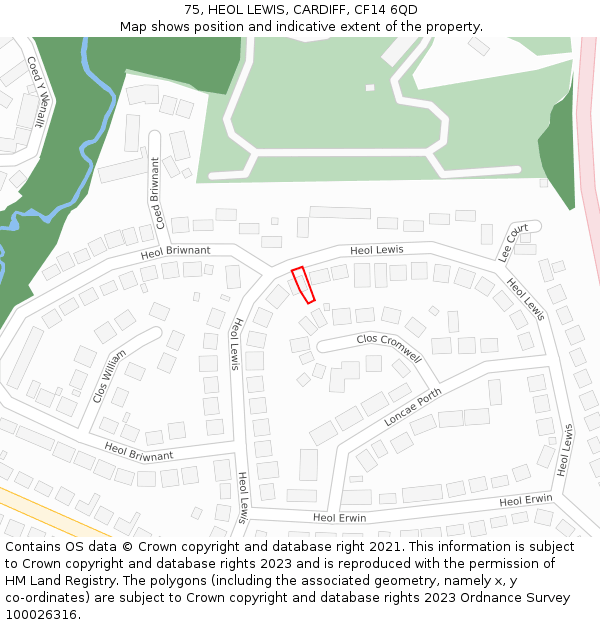 75, HEOL LEWIS, CARDIFF, CF14 6QD: Location map and indicative extent of plot