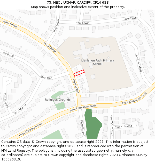 75, HEOL UCHAF, CARDIFF, CF14 6SS: Location map and indicative extent of plot