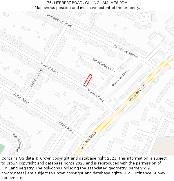75, HERBERT ROAD, GILLINGHAM, ME8 9DA: Location map and indicative extent of plot